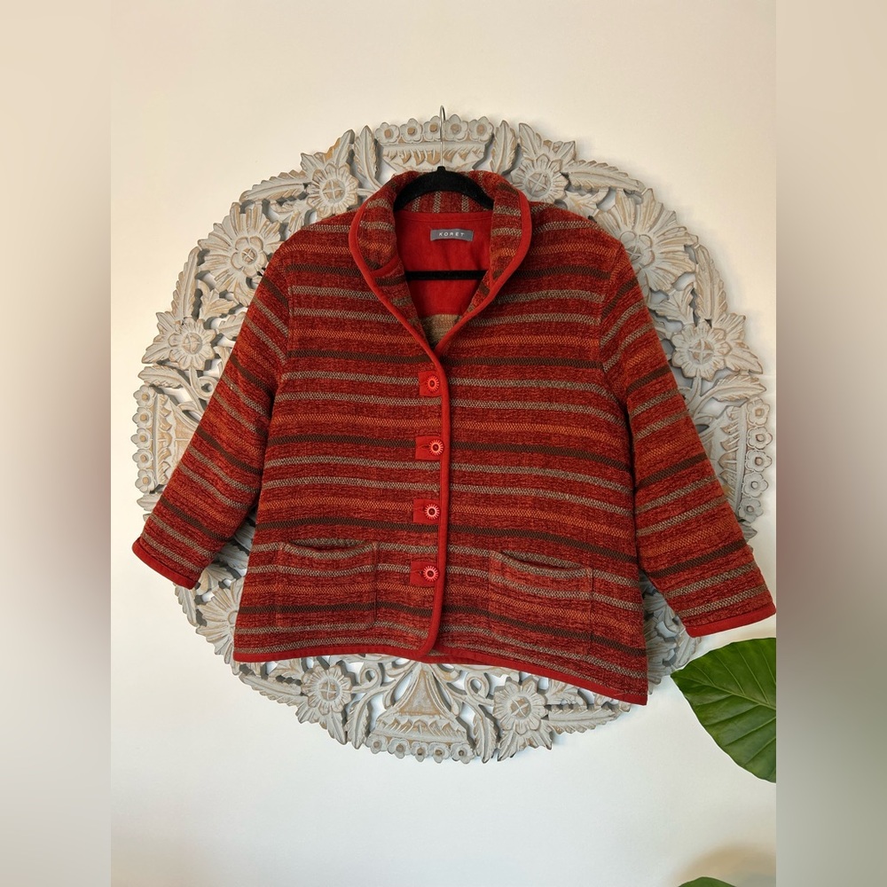Vintage Koret Orange-Red Textured Velour Blazer | Size Large